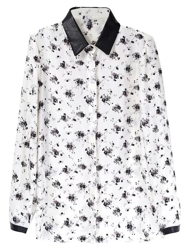 Shein Multicolor Contrast Lapel Print Blouse