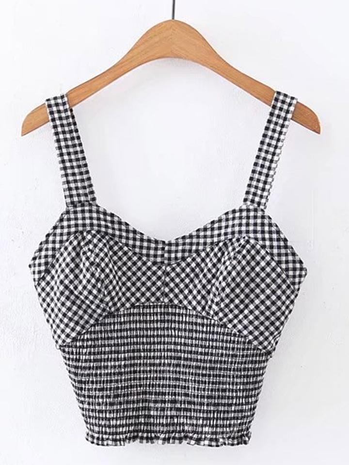 Shein Grid Strap Crop Top