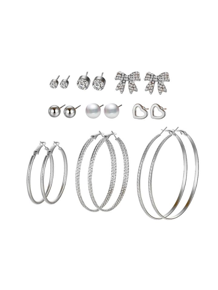 Shein Bow & Heart & Hoop Design Earring Set