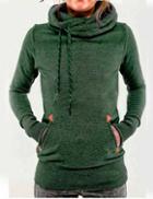 Shein Green Drawstring Hooded Pocket Sweatshirt