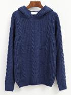 Shein Blue Hooded Cable Knit Vintage Sweater