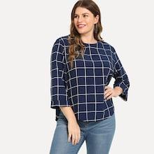 Shein Plus Grid Print Zipper Back Blouse