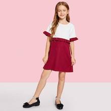 Shein Girls Keyhole Back Cut And Sew Ruffle Dress