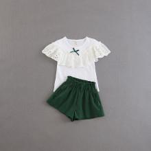 Shein Girls Lace Trim Tee With Shorts