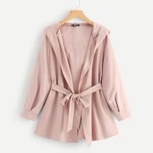 Shein Waist Belted Solid Hoodie Coat