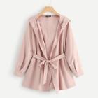 Shein Waist Belted Solid Hoodie Coat