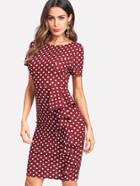 Shein Ruffle Trim Polka Dot Slit Back Dress