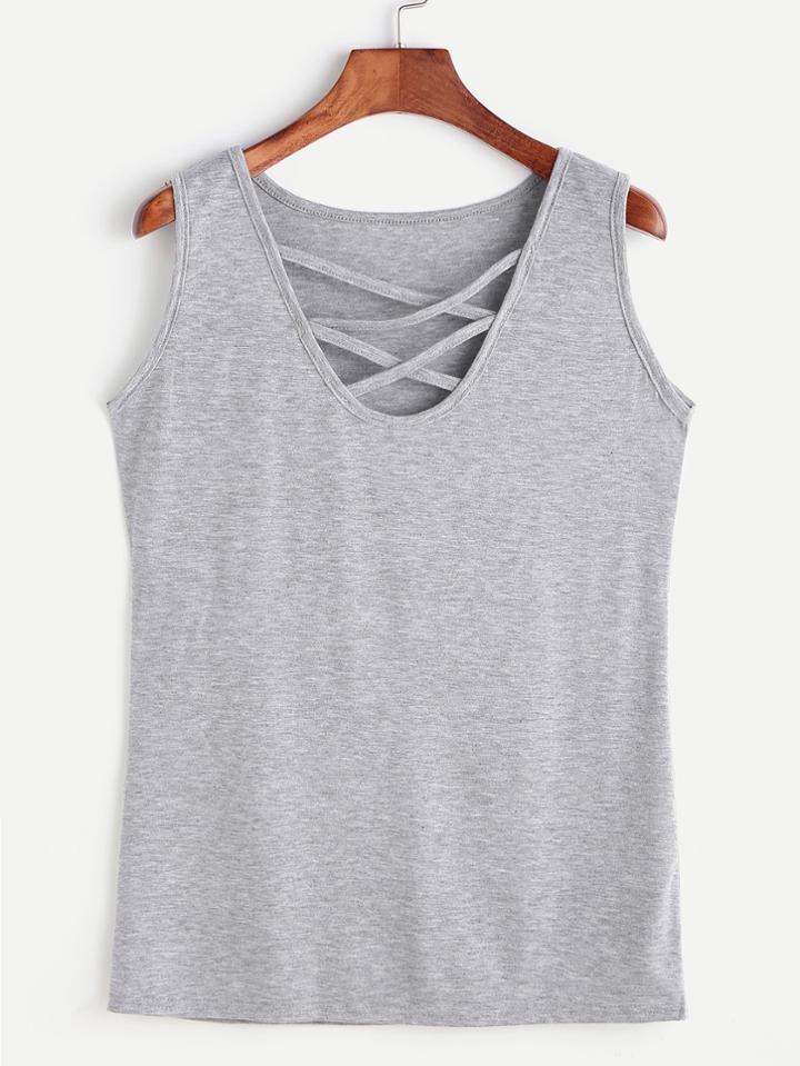 Shein Heather Grey Lattice Front Tank Top