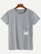 Shein Grey Cat Print Pocket T-shirt