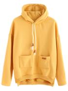 Shein Slit Side High Low Hooded Sweatshirt With Pocket