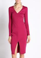 Rosewe Glamorous V Neck Wine Red Dress With Slit