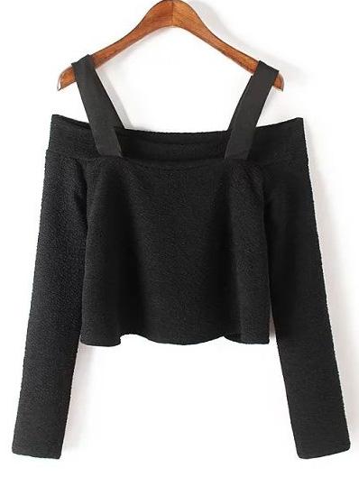 Shein Black Long Sleeve Cold Shoulder Blouse
