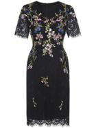 Shein Black V Neck Flowers Embroidered Lace Dress
