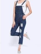 Shein Strap With Pocket Ripped Denim Jumpsuit