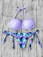 Shein Palm Tree Ruffle Detail Bustier Bikini Set