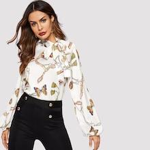 Shein Mixed Print Tied Neck Blouse