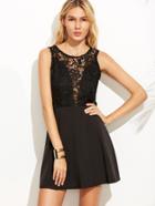 Shein Black Lace Insert V Back Zipper Dress