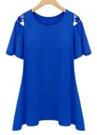 Rosewe Loose Round Collar Blue T Shirt With Short Sleeve