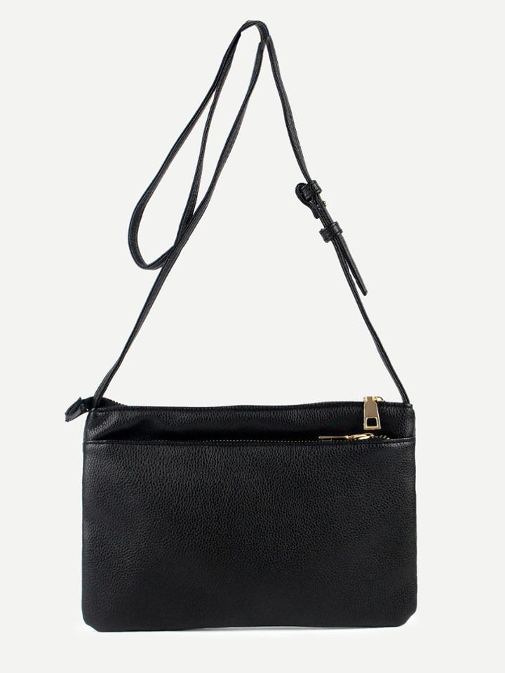 Shein Black Zip Closure Two Layer Flat Crossbody Bag