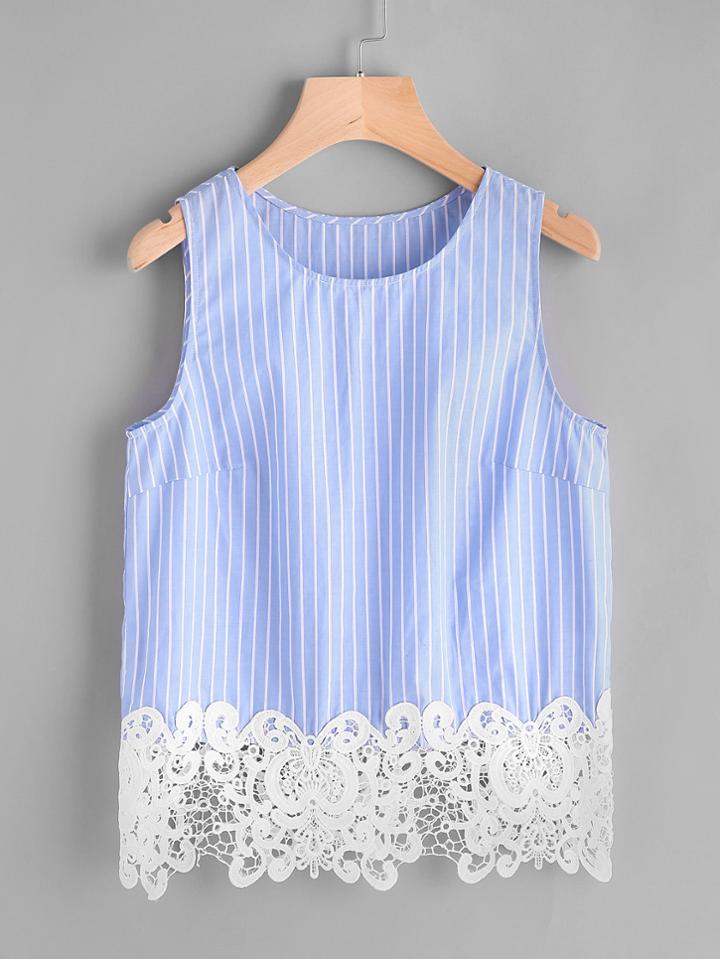 Shein Woven Lace Trim Pinstripe Tank Top