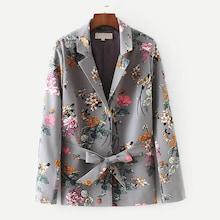 Shein Allover Florals Self Tie Blazer
