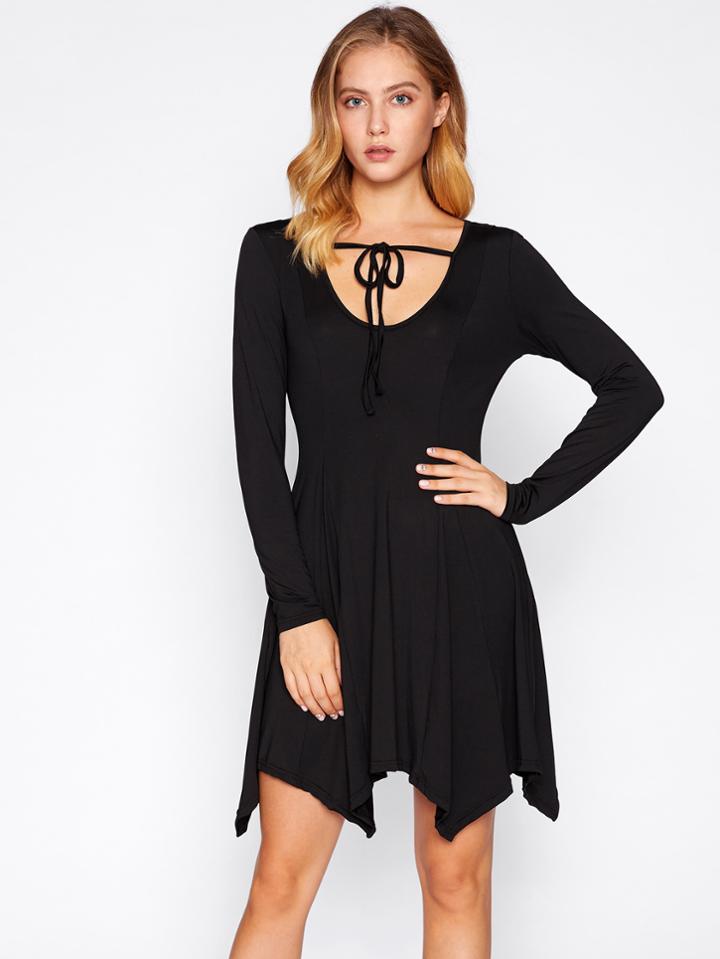 Shein Scoop Neck Asymmetrical Hem Self Tie Front Dress