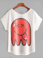 Shein Beige Cartoon Print Dolman Sleeve T-shirt