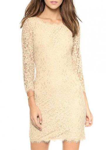 Rosewe Graceful Three Quarter Sleeve Zipper Closure Beige Mini Dress