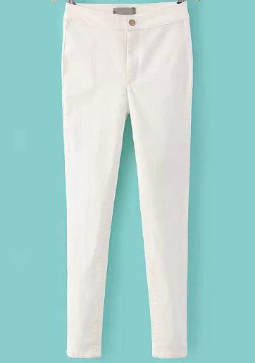 Shein White Pockets Elastic Slim Pant