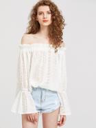 Shein Flare Cuff Eyelet Embroidered Ruffle Bardot Top