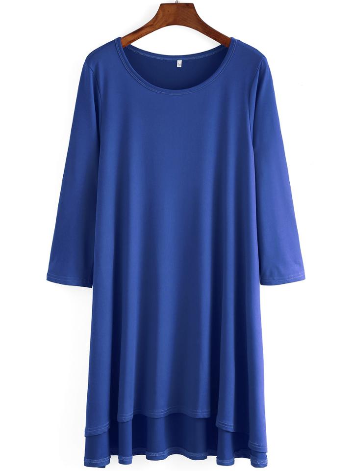 Shein Dip Hem Loose Blue Dress