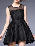 Shein Black Contrast Gauze Beading High Low Dress