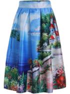 Shein Blue Seascape Print Midi Skirt