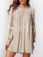 Shein Apricot Puff Sleeve Lace Embroidered Panel Dress