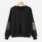 Shein Contrast Leopard Sequin Sweatshirt