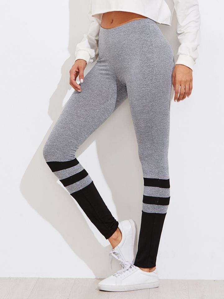 Shein Two Tone Striped Marled Knit Leggings