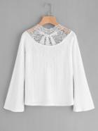 Shein Lace Neck Cutout Bow Back Ribbed Top