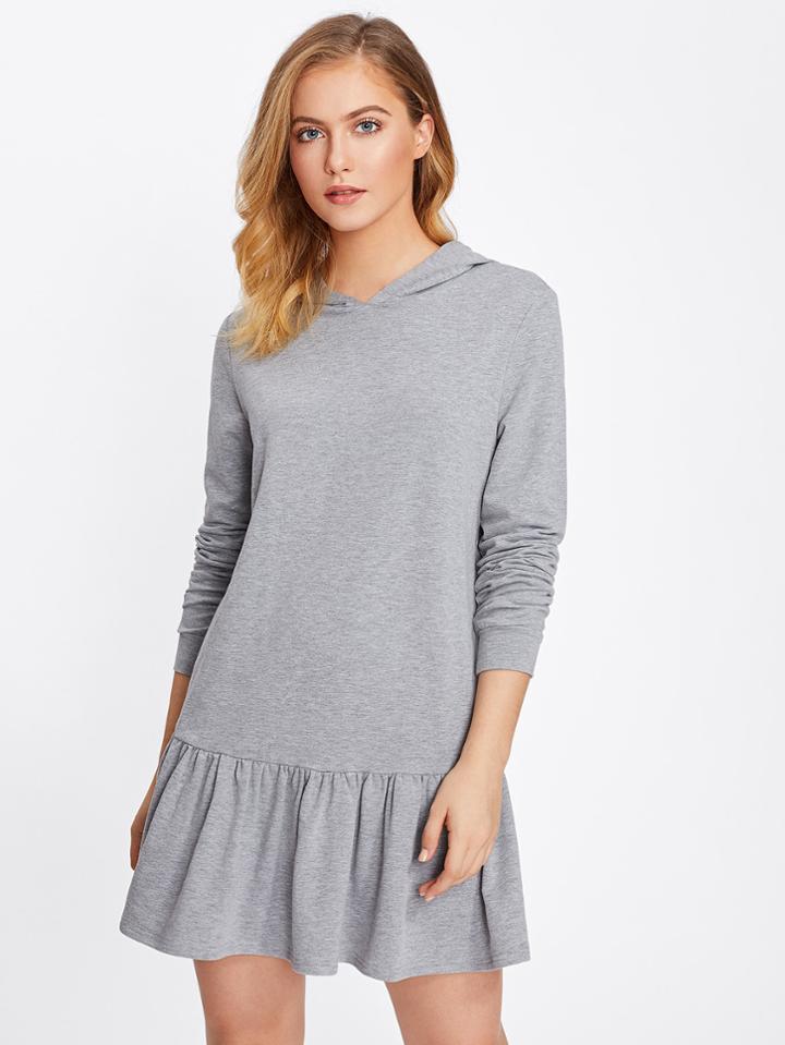 Shein Ruffle Hem Heather Knit Hoodie Dress