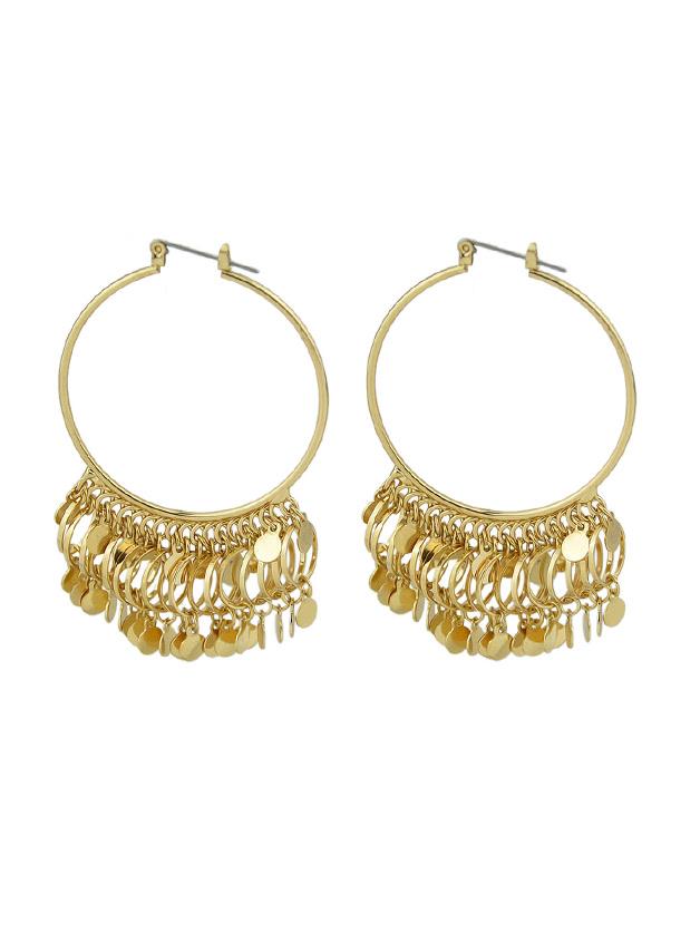 Shein Round Shape Sequins Tassel Hoop Earrings
