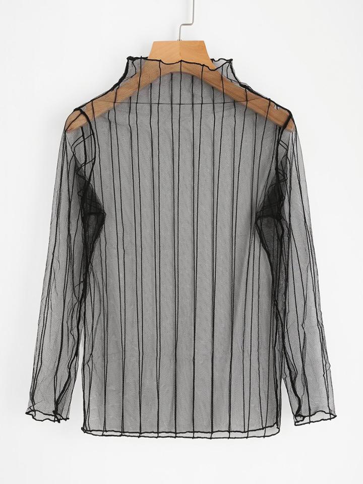 Shein Vertical Striped Sheer Mesh Top