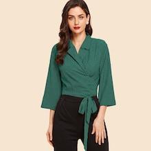 Shein Polk Dot Wrap Knot Blouse