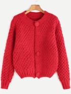 Shein Red Button Front Chunky Knit Sweater Coat