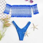 Shein Geo Print Frilled Off Shoulder Bikini Set