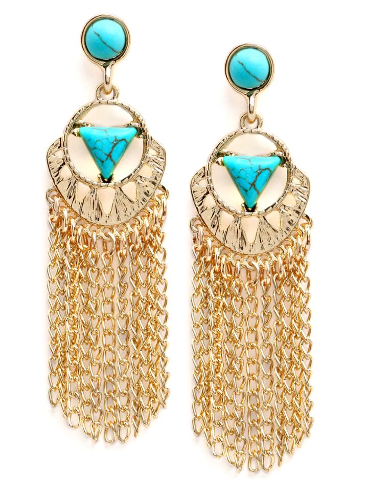 Shein Turquoise Inlay Chain Tassel Earrings