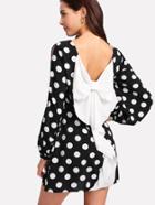 Shein Exaggerate Bow Back Split Sleeve Polka Dot Dress