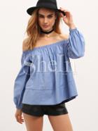 Shein Blue Off The Shoulder Long Sleeve Blouse