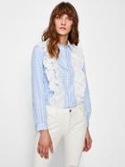 Shein Contrast Eyelet Embroidered Frill Gingham Shirt