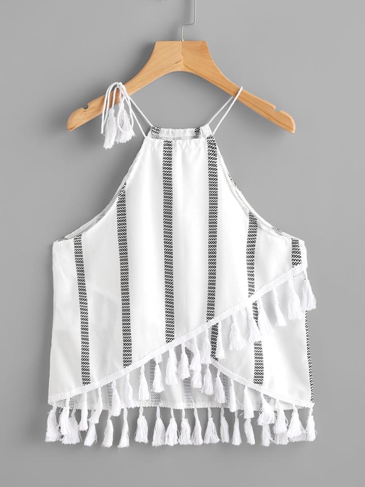 Shein Tassel Trim Overlap Cami Top