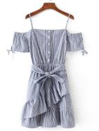 Shein Vertical Striped Ruffle Dress With Self Tie