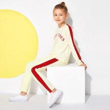 Shein Girls Letter Front Top & Pants Set